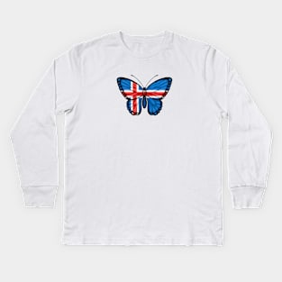 Icelandic Flag Butterfly Kids Long Sleeve T-Shirt